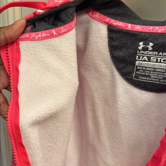 Under Armour Storm Semi Fitted Hoodie Power In Pink Breast Cancer Print Zip Sz S - Picture 4 of 4